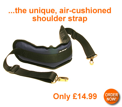 Airstrap - the unique, air-cushioned shoulder strap - only £14.99